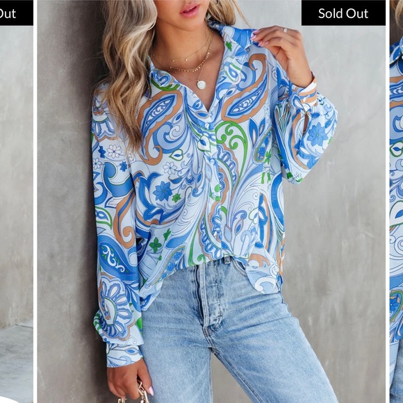 VICI EMILIA PRINTED CHIFFON BUTTON UP BLOUSE size Small - Picture 4 of 12